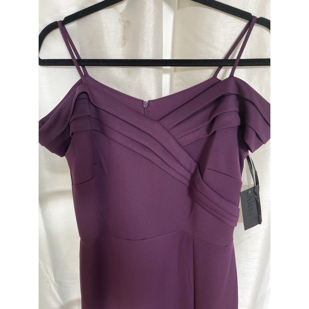 Alexa B Evening Gown Womens Size 12 Purple Off Shoulder Pleats Slit Maxi Party - Picture 12 of 12